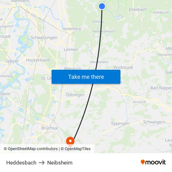 Heddesbach to Neibsheim map