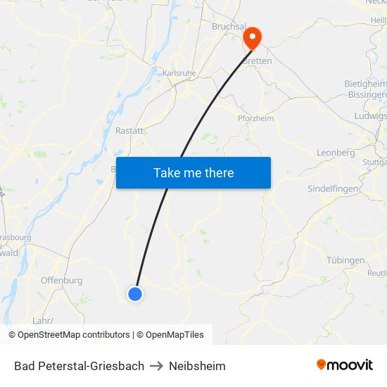 Bad Peterstal-Griesbach to Neibsheim map