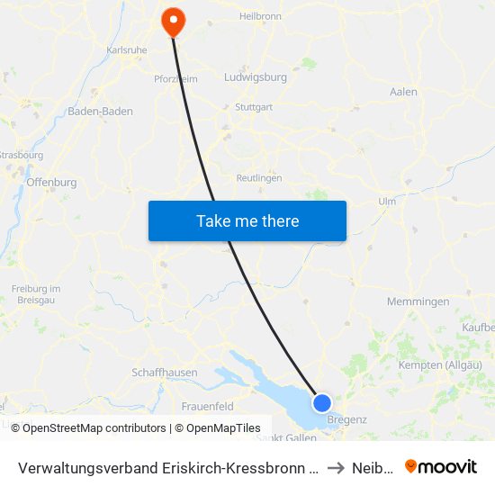 Verwaltungsverband Eriskirch-Kressbronn am Bodensee-Langenargen to Neibsheim map