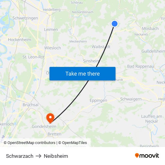 Schwarzach to Neibsheim map