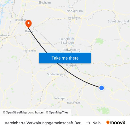 Vereinbarte Verwaltungsgemeinschaft Der Stadt Weilheim An Der Teck to Neibsheim map