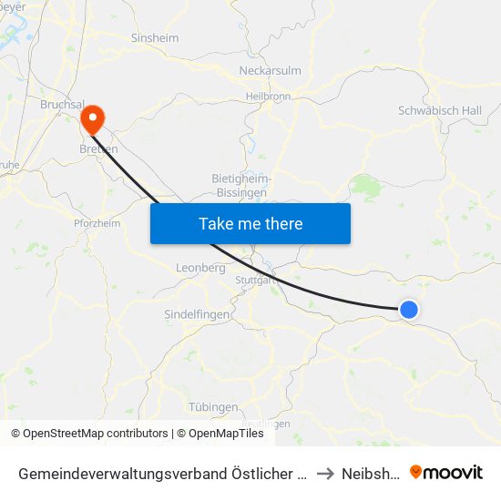 Gemeindeverwaltungsverband Östlicher Schurwald to Neibsheim map