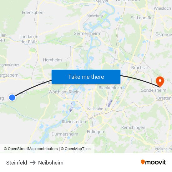 Steinfeld to Neibsheim map