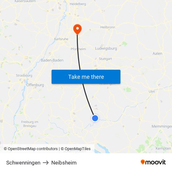 Schwenningen to Neibsheim map