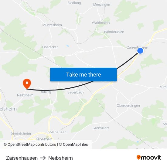 Zaisenhausen to Neibsheim map