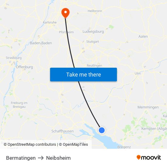 Bermatingen to Neibsheim map