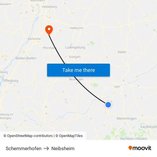 Schemmerhofen to Neibsheim map