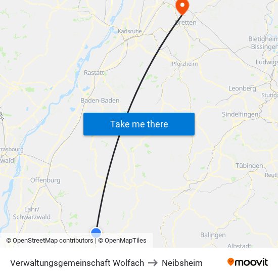 Verwaltungsgemeinschaft Wolfach to Neibsheim map