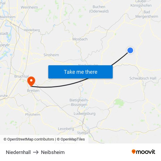 Niedernhall to Neibsheim map