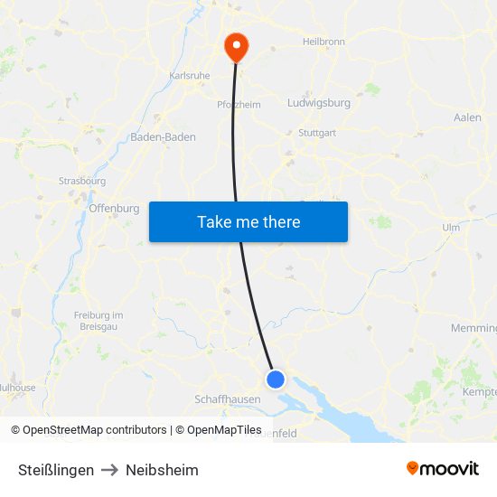 Steißlingen to Neibsheim map