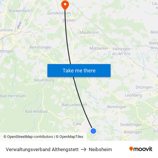 Verwaltungsverband Althengstett to Neibsheim map