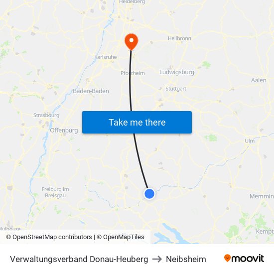 Verwaltungsverband Donau-Heuberg to Neibsheim map