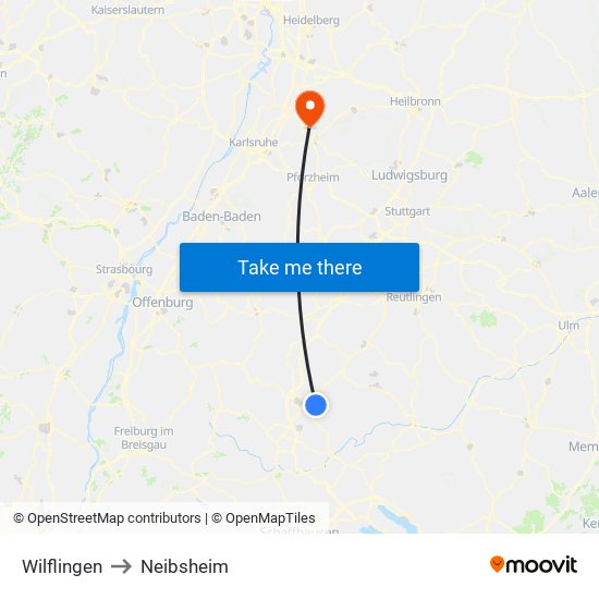 Wilflingen to Neibsheim map