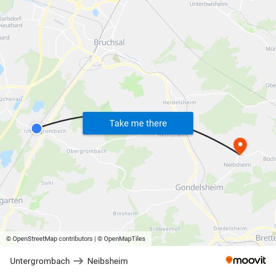 Untergrombach to Neibsheim map