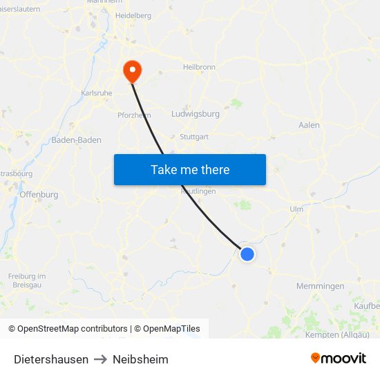 Dietershausen to Neibsheim map