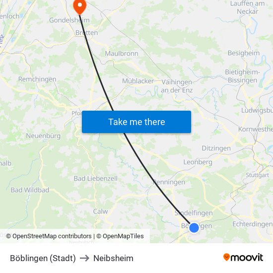 Böblingen (Stadt) to Neibsheim map