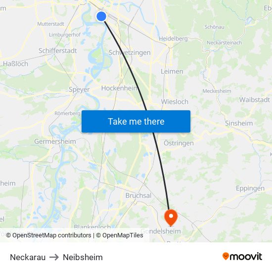 Neckarau to Neibsheim map