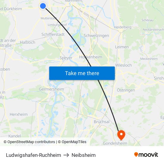 Ludwigshafen-Ruchheim to Neibsheim map
