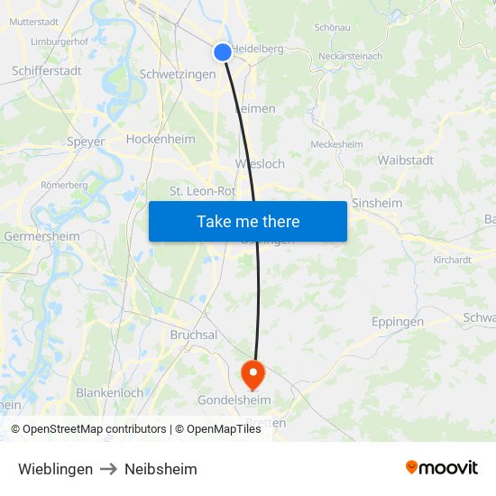 Wieblingen to Neibsheim map