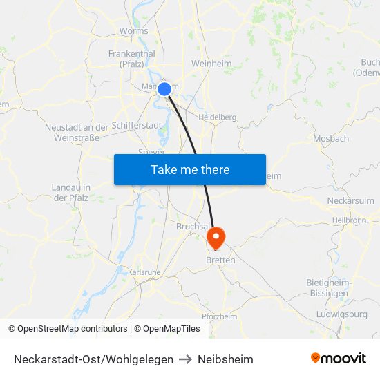 Neckarstadt-Ost/Wohlgelegen to Neibsheim map