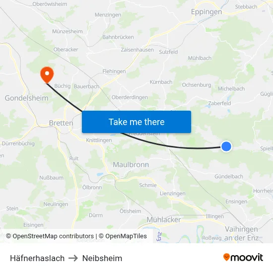 Häfnerhaslach to Neibsheim map