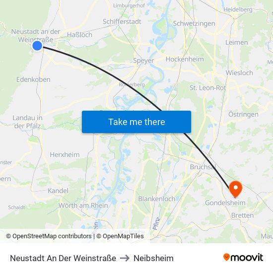 Neustadt An Der Weinstraße to Neibsheim map