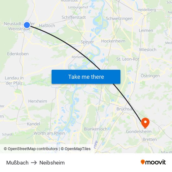 Mußbach to Neibsheim map