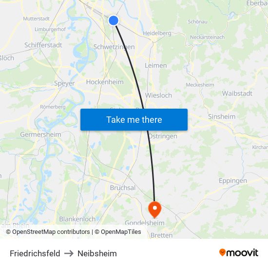 Friedrichsfeld to Neibsheim map
