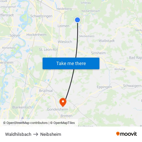 Waldhilsbach to Neibsheim map