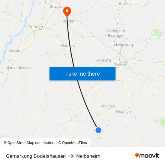 Gemarkung Bodelshausen to Neibsheim map