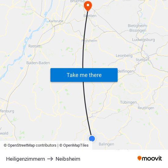 Heiligenzimmern to Neibsheim map