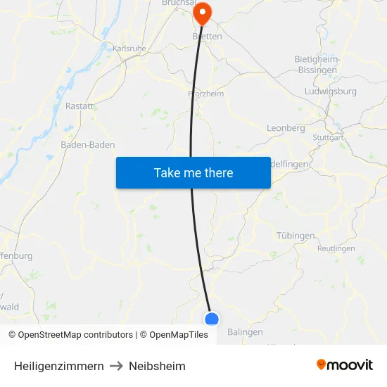 Heiligenzimmern to Neibsheim map