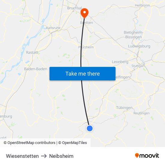 Wiesenstetten to Neibsheim map