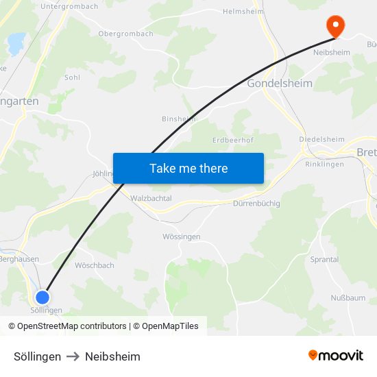Söllingen to Neibsheim map