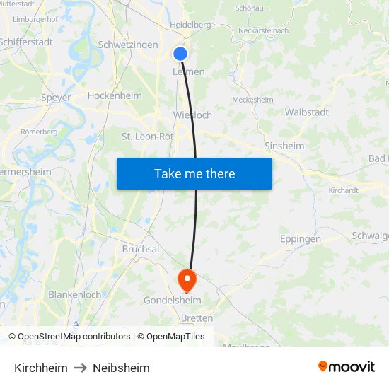 Kirchheim to Neibsheim map