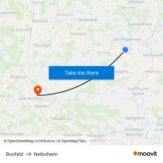 Bonfeld to Neibsheim map