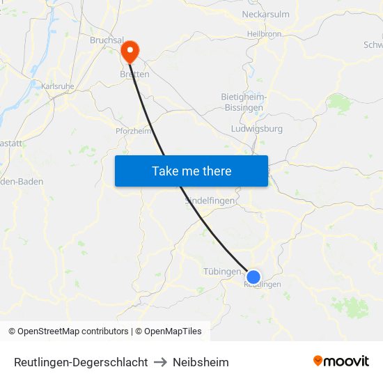 Reutlingen-Degerschlacht to Neibsheim map