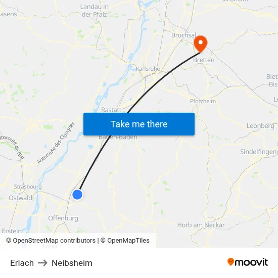 Erlach to Neibsheim map