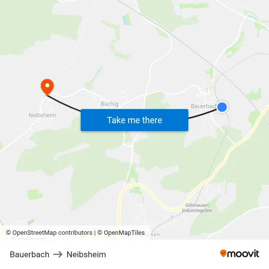 Bauerbach to Neibsheim map