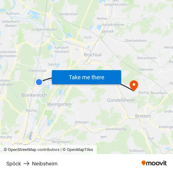 Spöck to Neibsheim map
