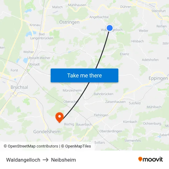 Waldangelloch to Neibsheim map