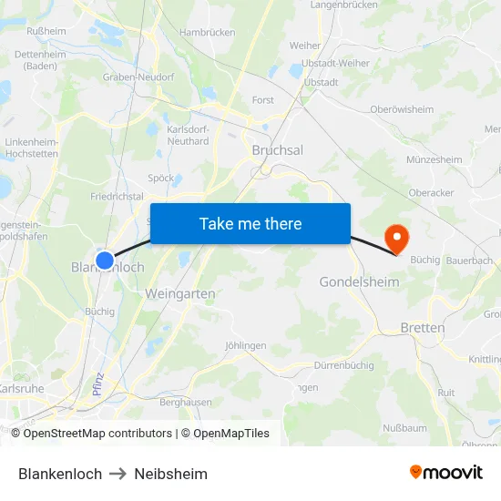 Blankenloch to Neibsheim map
