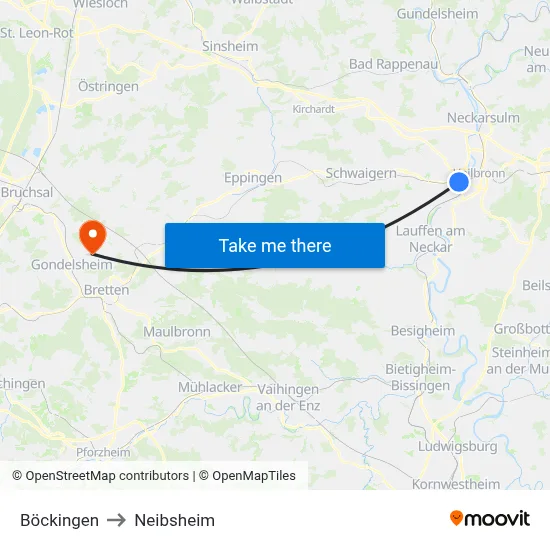 Böckingen to Neibsheim map