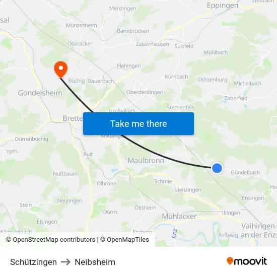Schützingen to Neibsheim map