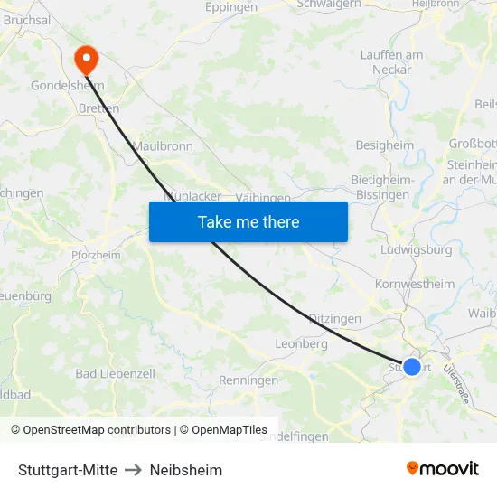Stuttgart-Mitte to Neibsheim map
