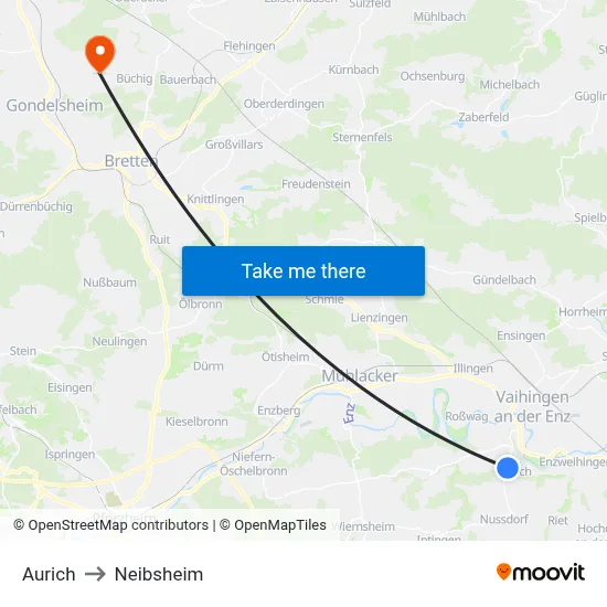 Aurich to Neibsheim map