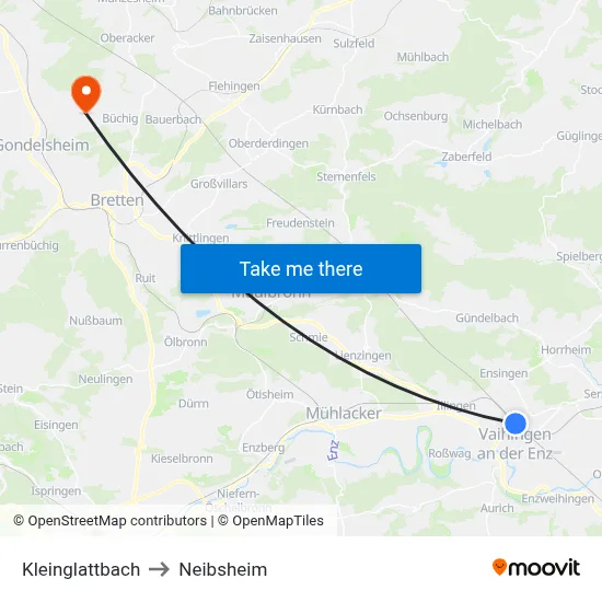 Kleinglattbach to Neibsheim map