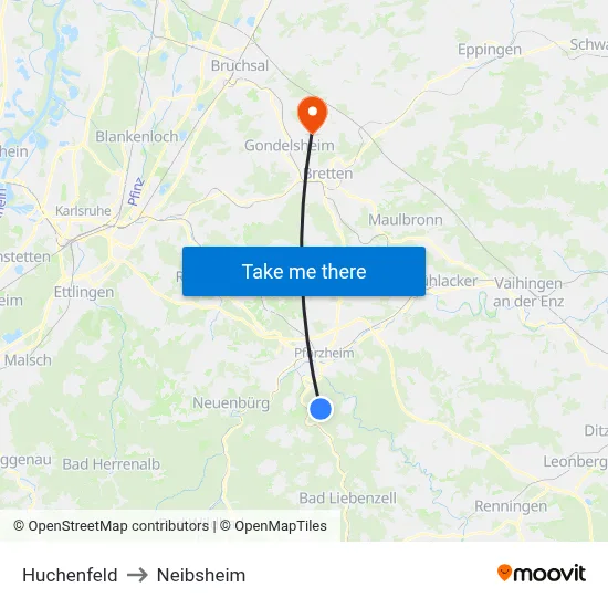 Huchenfeld to Neibsheim map