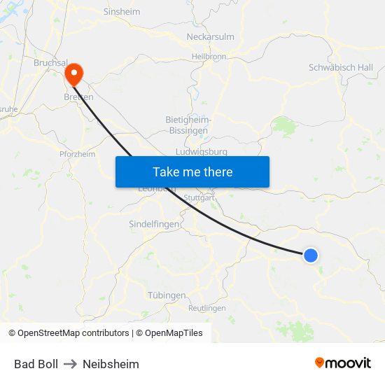 Bad Boll to Neibsheim map