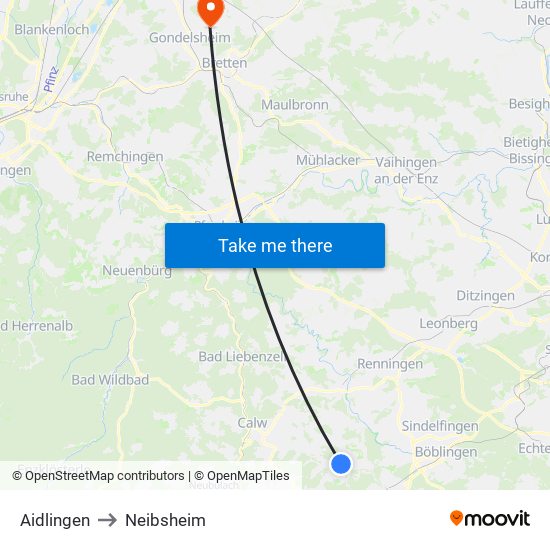 Aidlingen to Neibsheim map